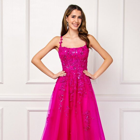 New Long Formal Sleeveless Sequins Embellished Prom Dress w/ Scoop Neck AC 4044 - Picture 1 of 9